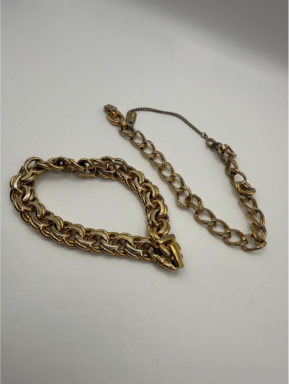 Vintage Monet Bracelet Bundle | 2 Signed Gold Tone Chain Bracelets